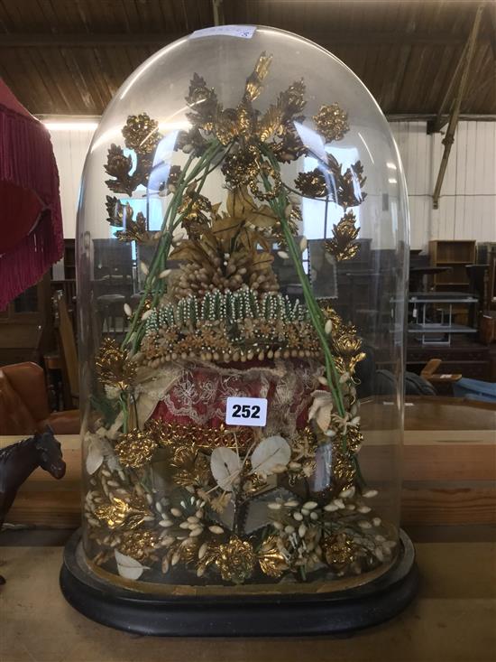 French 19th Century wedding momento under a glass dome